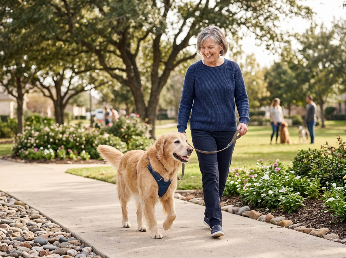 Happy dog owners and veterinarian review