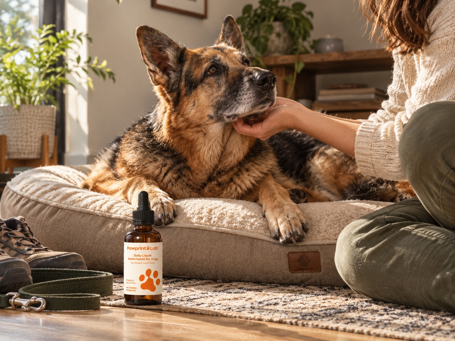 Happy dog with owner