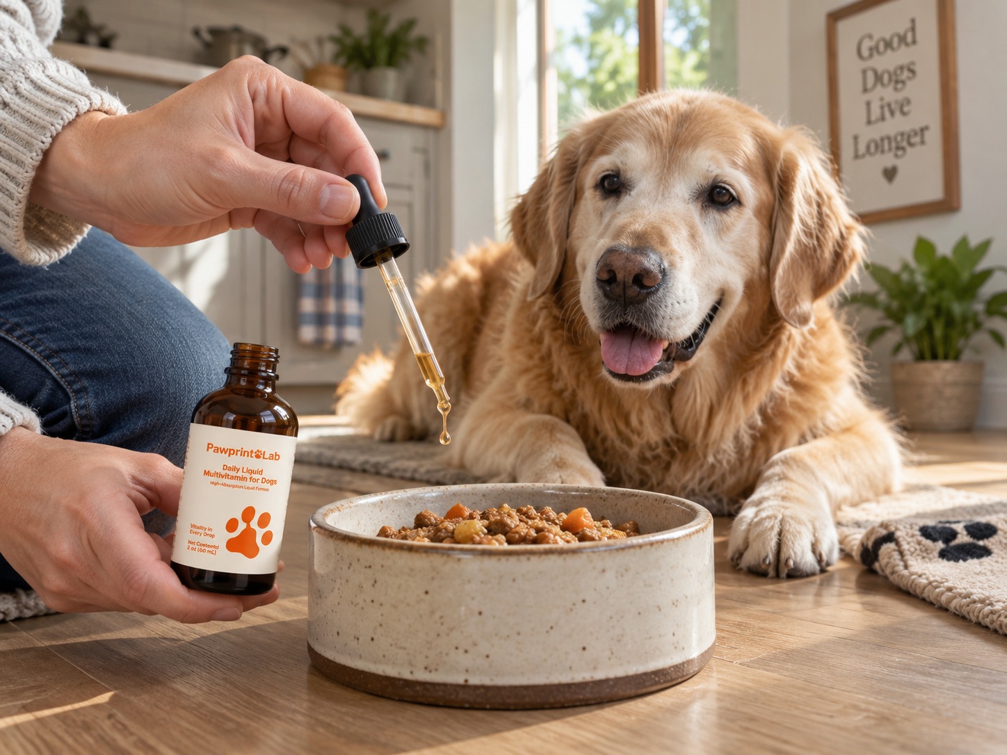 Pawprint Wellness Protocol drops added to food