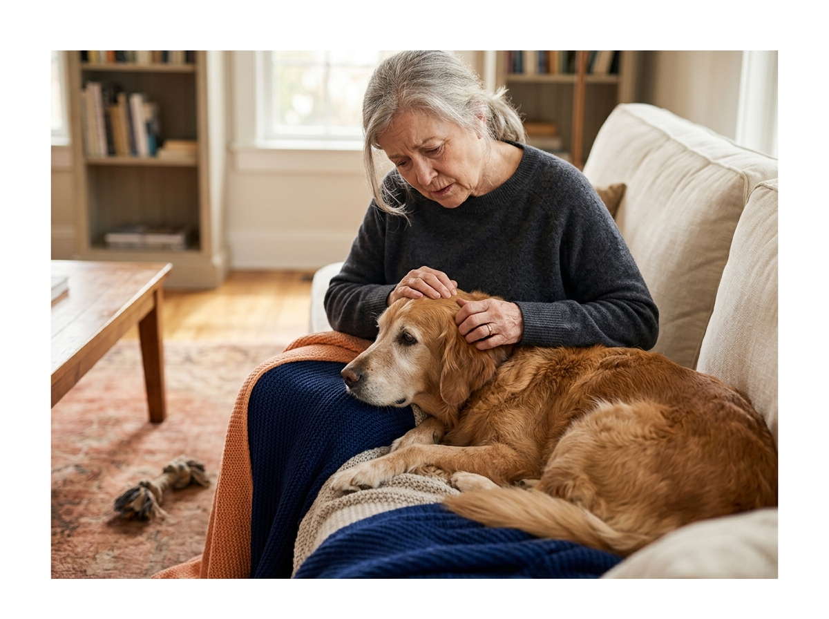 Dog resting at owner's feet