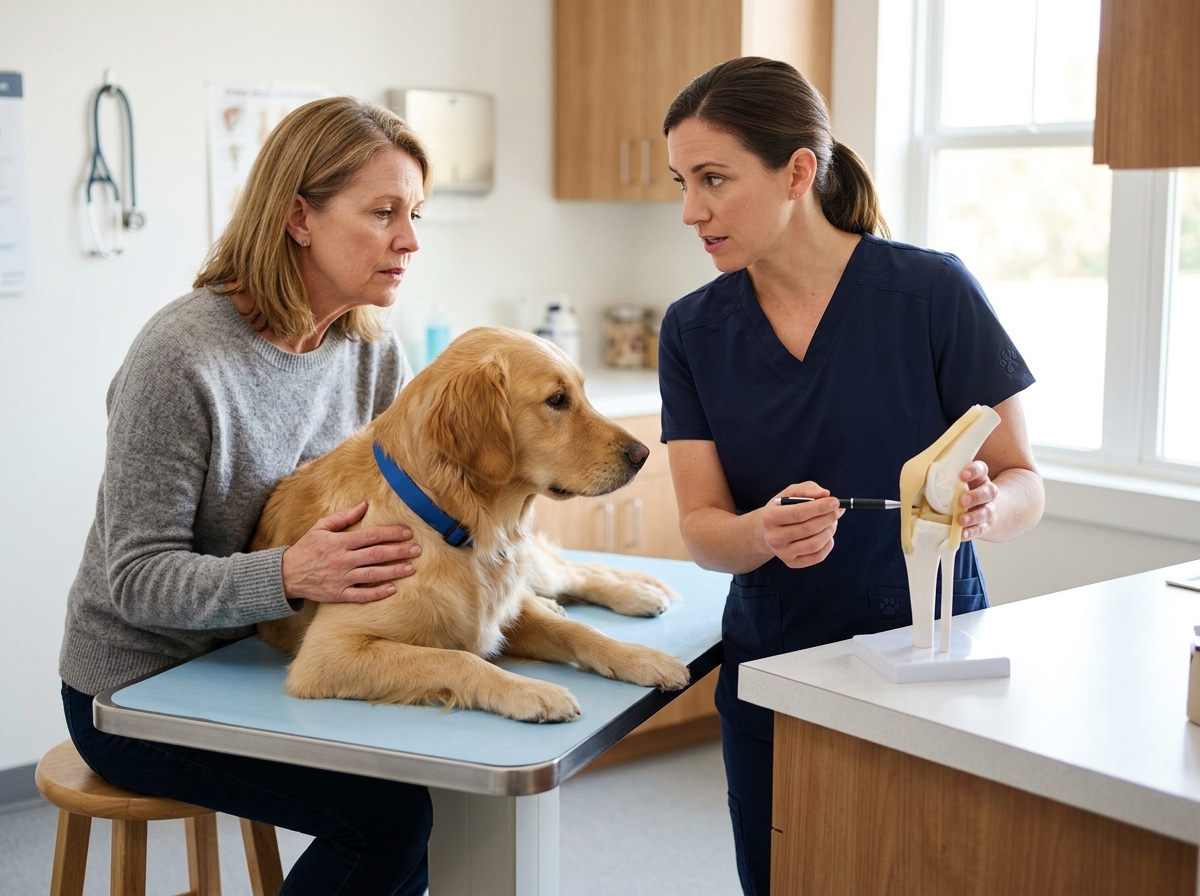 Veterinary diagram explaining dog joint vs muscle healing